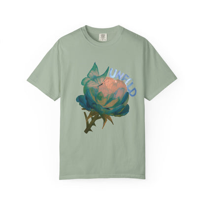 Unfold Rose Graphic Tee | Vintage Floral Garment Dyed Unisex T-Shirt by Aprasi