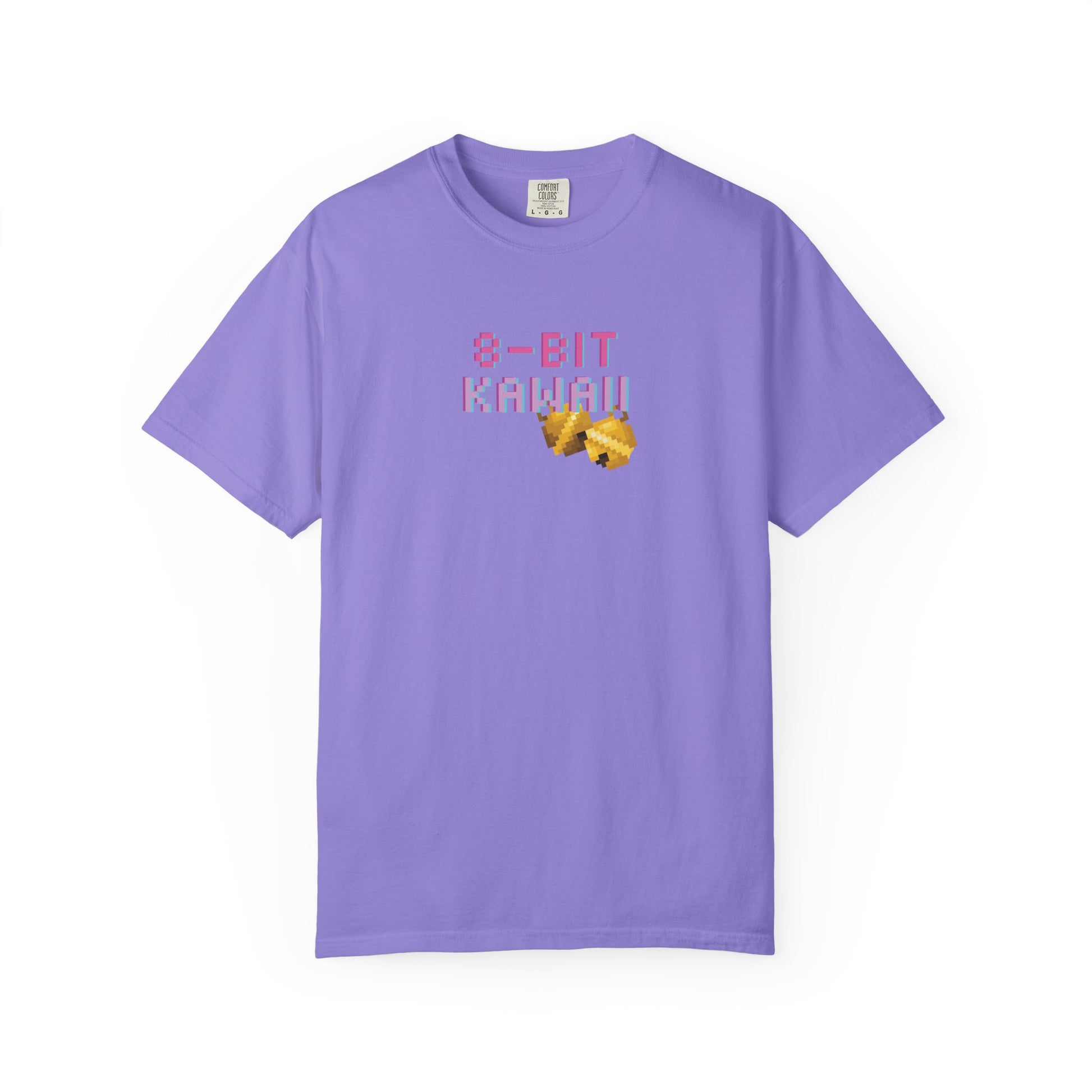 8-bit kawaii tee pixel-art Mad Mew Mew design detail shot
