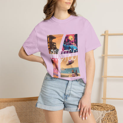80s Miami inspired neon palm tree and sports car graphic tee