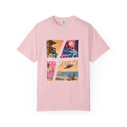 80s coastal excess inspired graphic tee with retrowave neon print