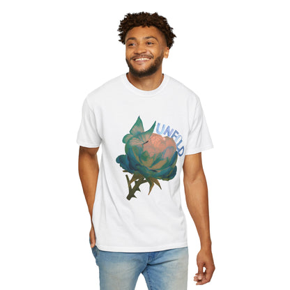 Unfold Rose Graphic Tee | Vintage Floral Garment Dyed Unisex T-Shirt by Aprasi
