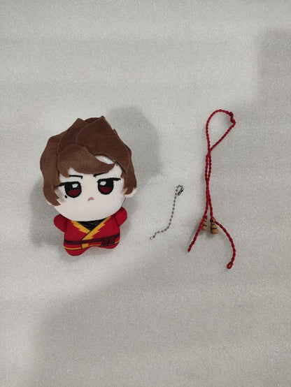 A handmade fan art plush toy of Kai, the red fire ninja from the block adventure series, featuring soft cotton filling and a compact size.