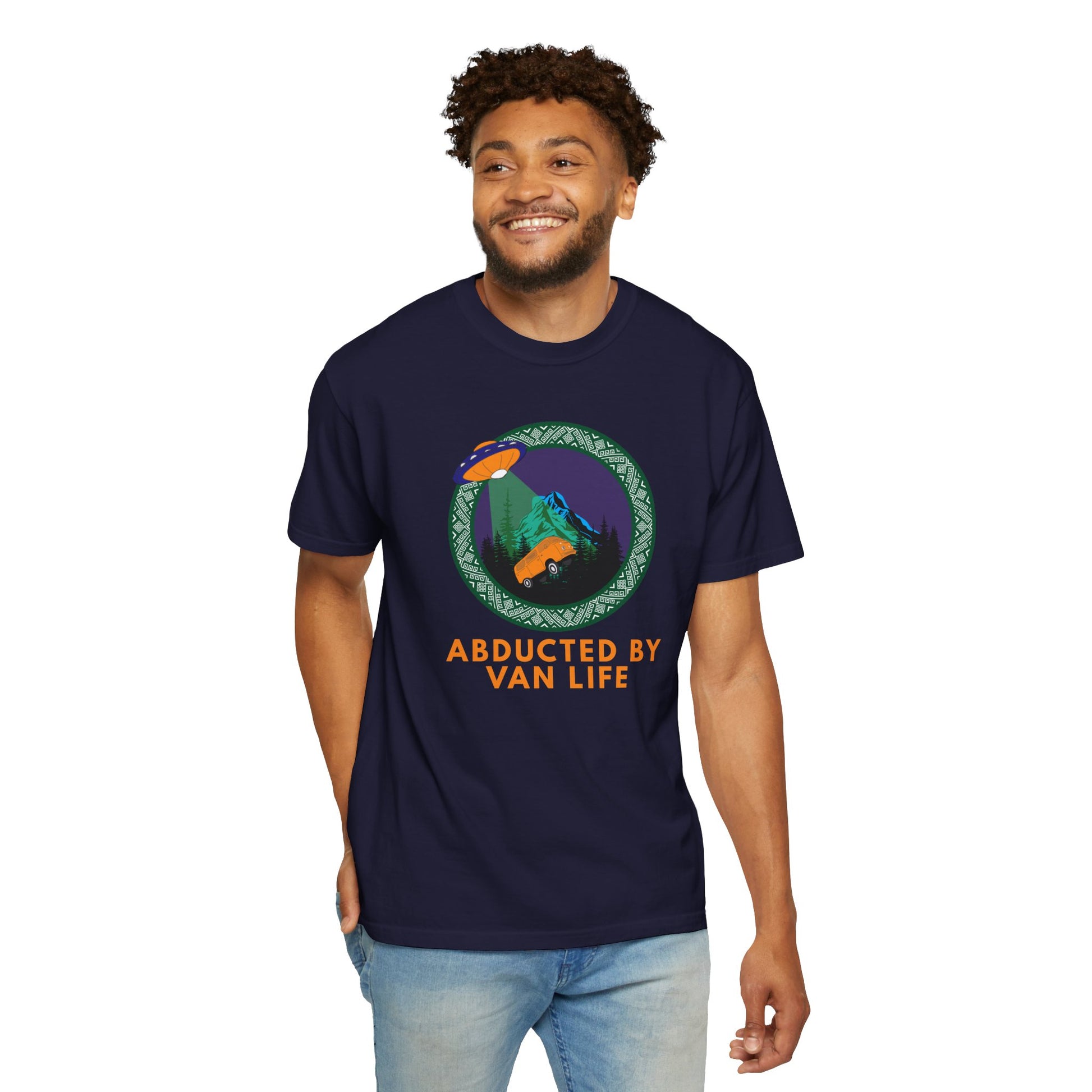 Abducted by van life slogan T-shirt for road trippers and overlanders