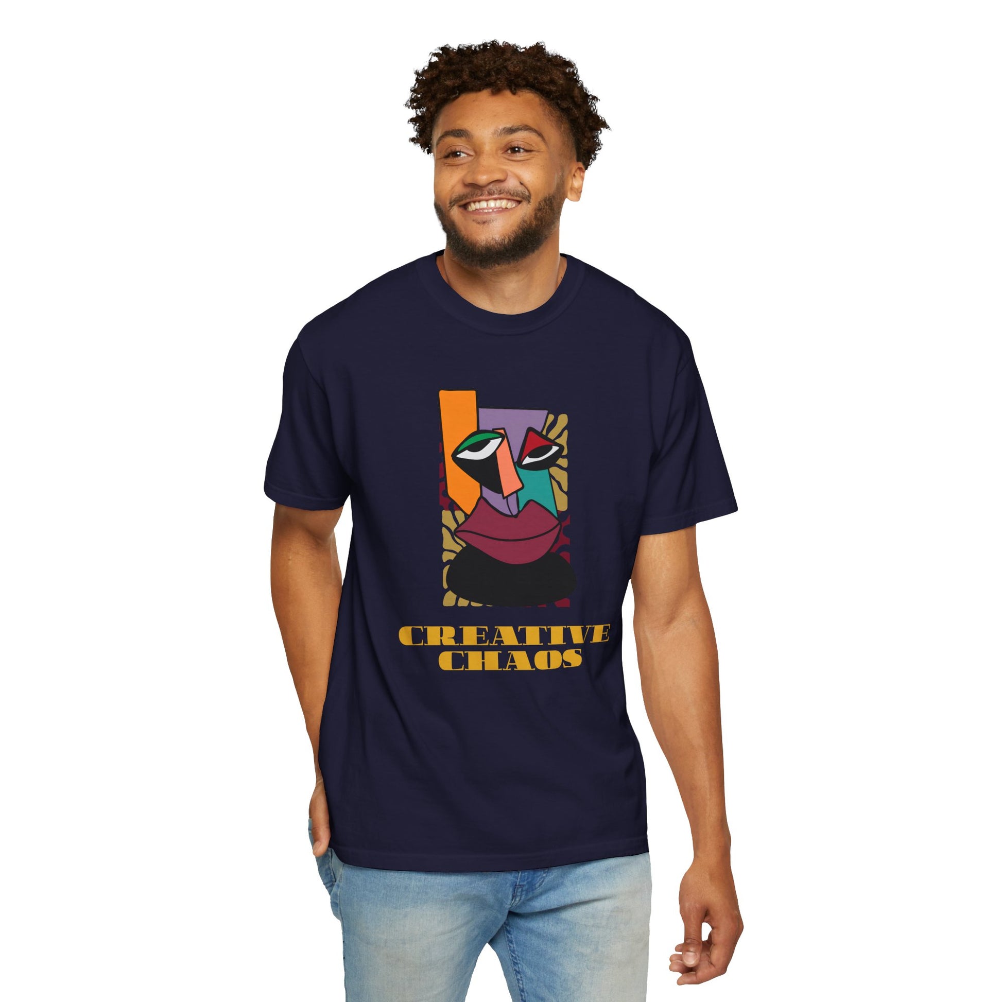 Abstract art t-shirt hanging on display