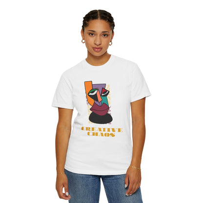 Abstract portrait tee styled on a model