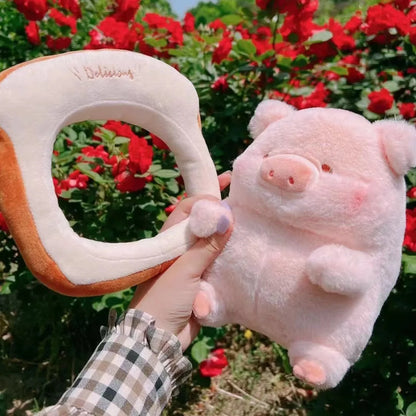 The Piggy Cute Toast Plush  Kawaii Bread-Collared Soft Stuffed Piglet Handmade Plush