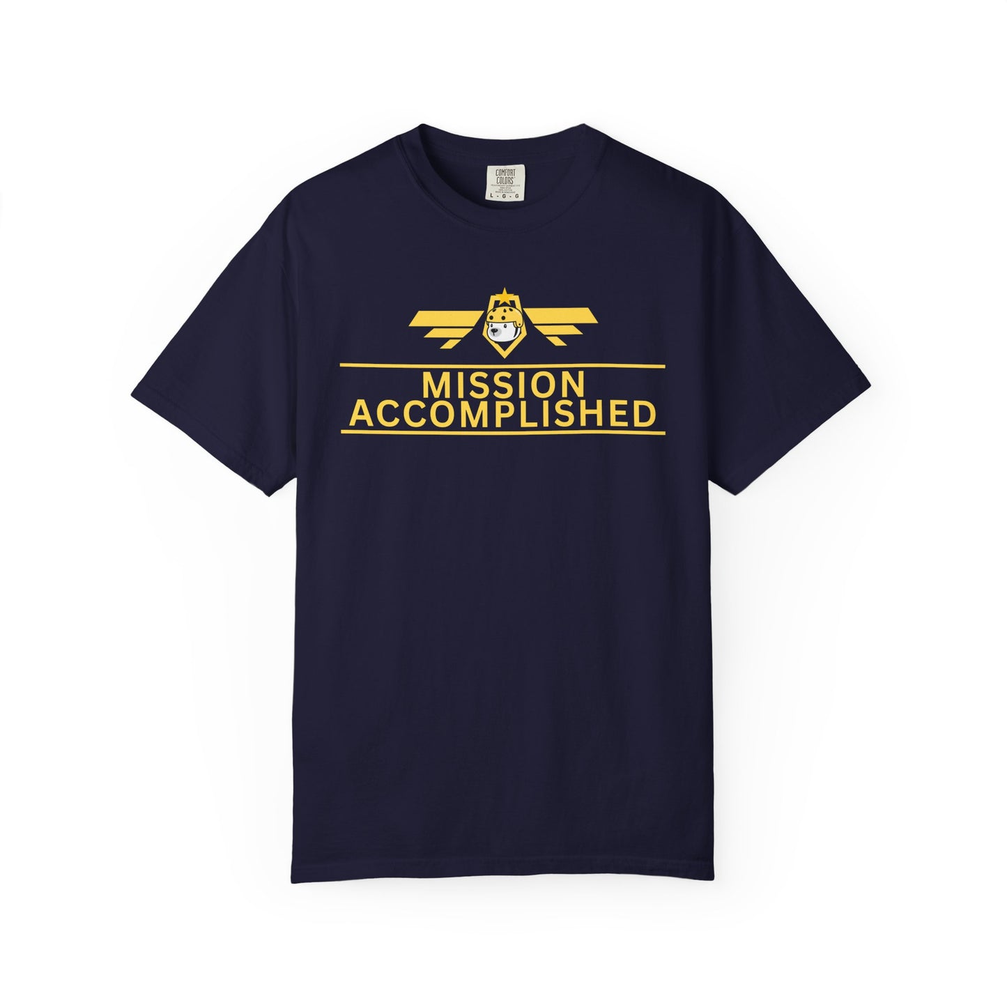 Achievement Unlocked t-shirt front view with yellow mascot pup in military gear