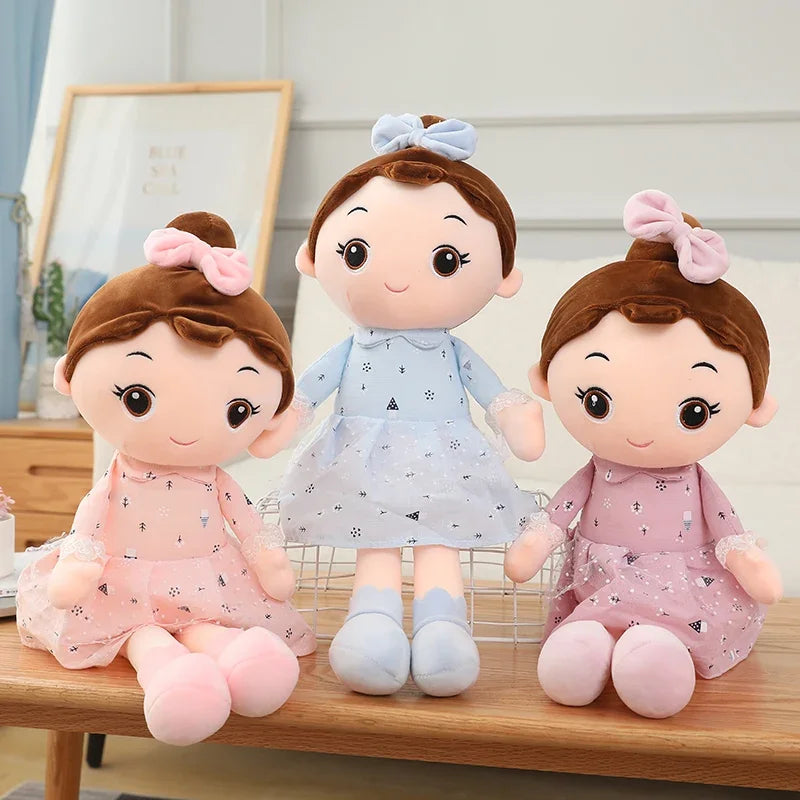 Adorable mauve purple angel plushie sitting upright showing full 45cm height