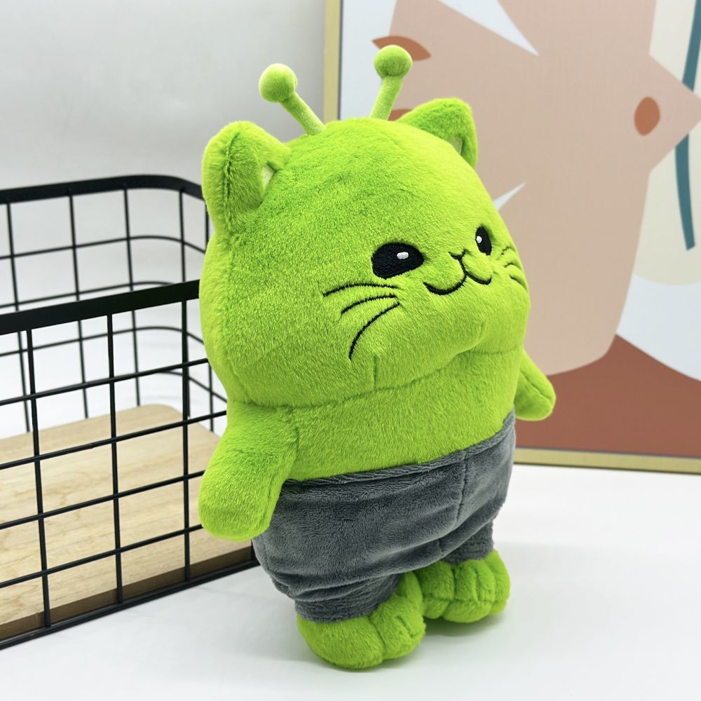 Alien cat meme toy cotton fill plush close up texture
