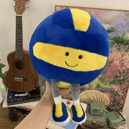 All four kawaii sports ball plushies displayed together on shelf