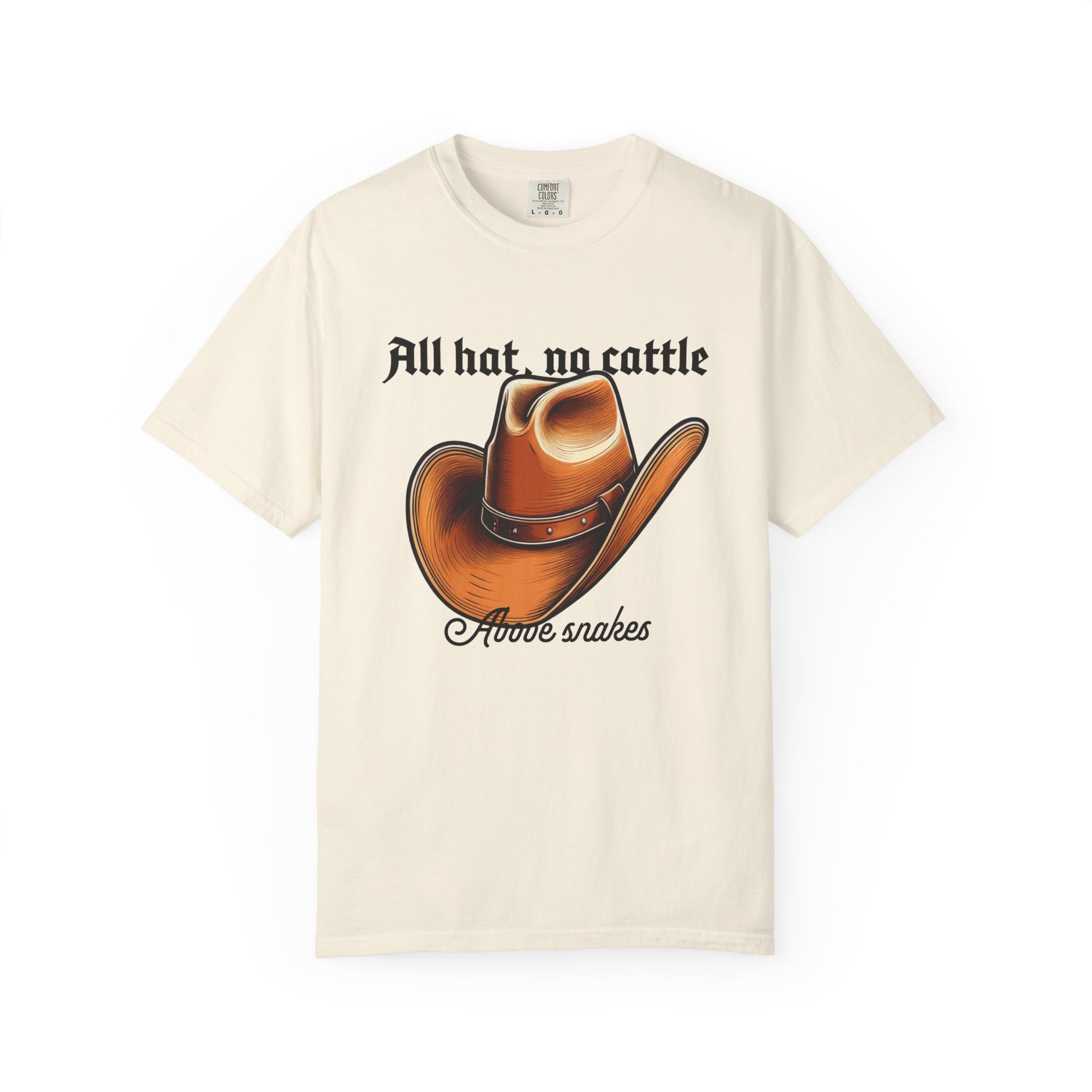 All hat tees in garment dyed earth tone on relaxed fit model
