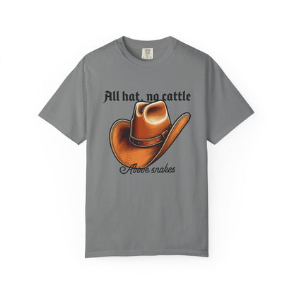 All hat unisex tees styled with worn denim and brown boots
