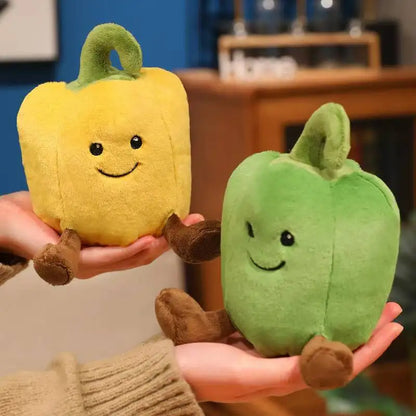 All three colorful pepper plush variants in yellow red and green