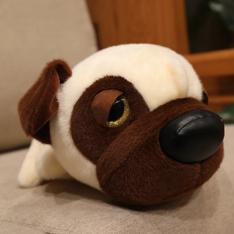 All three variants of fisheye lens plushie: sheepdog husky and pug together