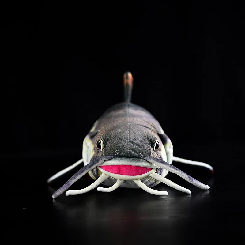 Amazon river monster catfish stuffed animal red tail fin close up