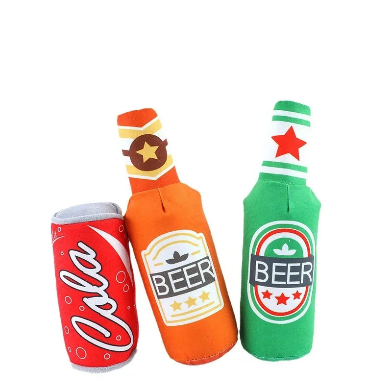 Amber beer bottle plushie handmade squeaky stuffed toy 24cm