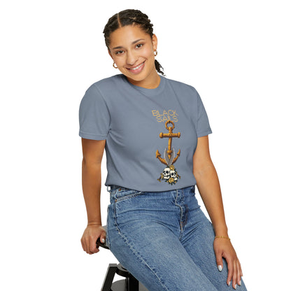 Anchor pixel art tee worn streetwear style with bucket hat and sneakers
