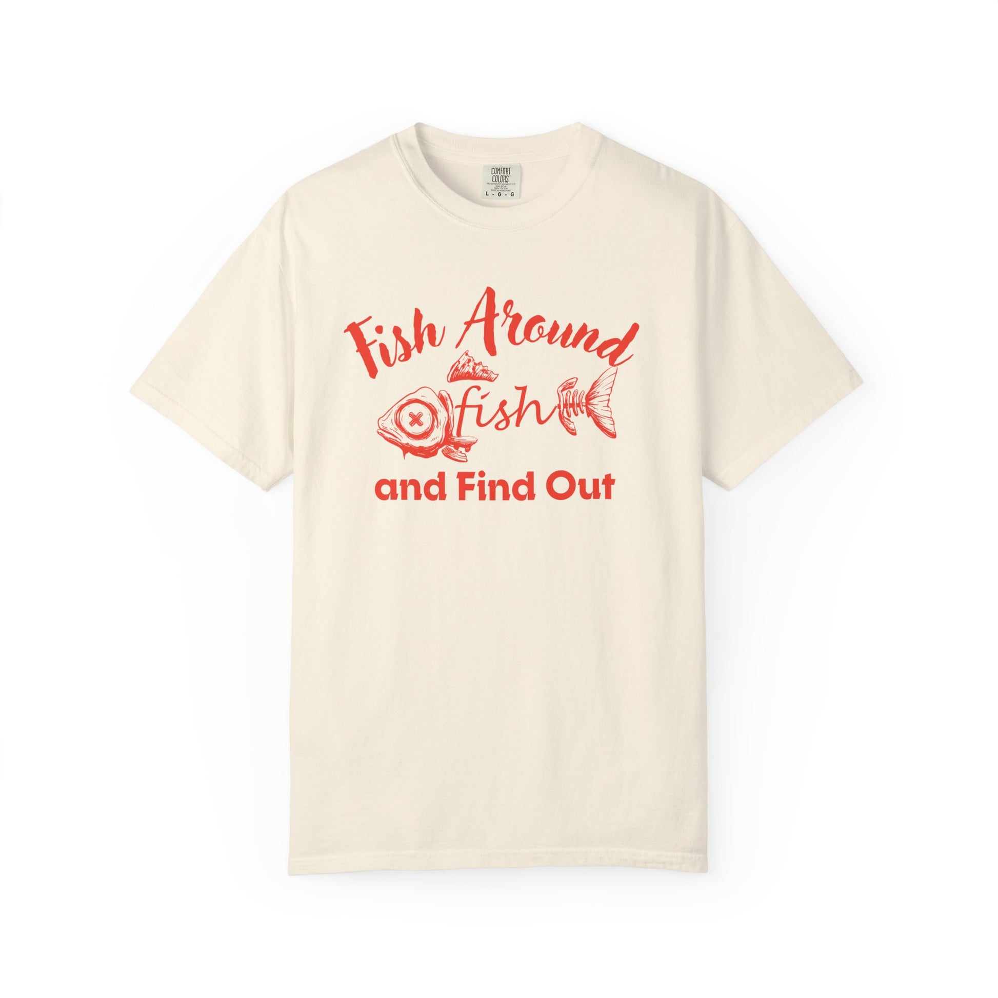 Angler wearing Fish Around and Find Out fisherman apparel tee while fishing at sunrise