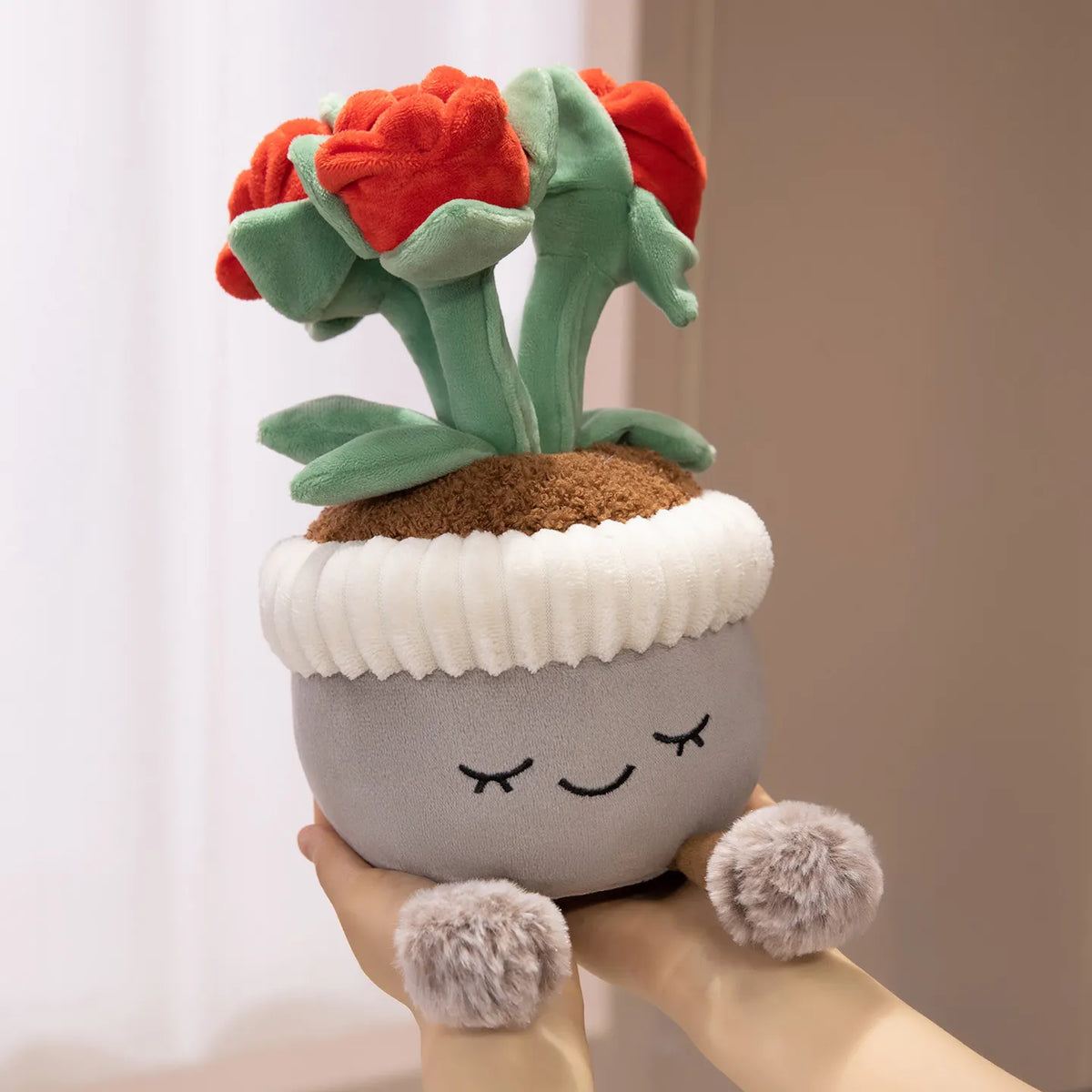 Anime aesthetic room decor kawaii smiling potted plant plushies gaming setup desk