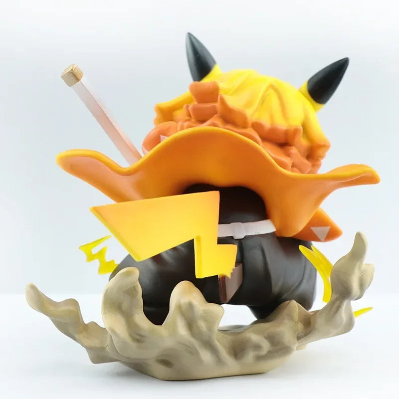 Anime character crossover toy Zenitsu as electric mouse, shelf display shot

