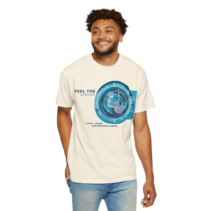 Anime music aesthetic shirt folded flat lay showing vivid blue wave print and texture