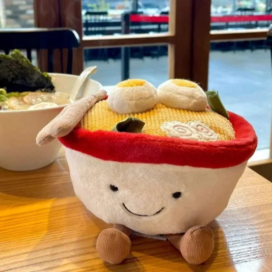 Anime ramen toy 20cm food plushie size comparison with hand