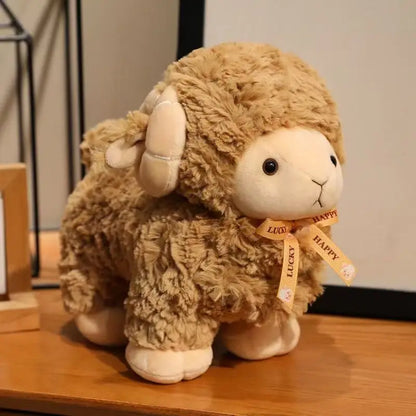 Anime sheep plush toy close-up showing face and horn detail