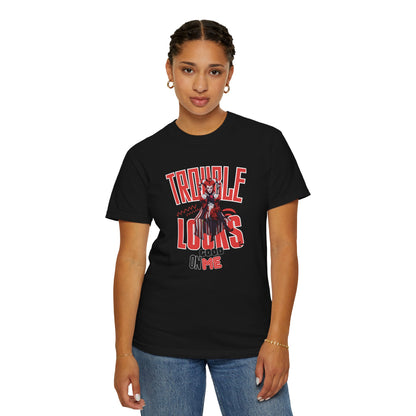Anime streetwear graphic tee product shot on invisible mannequin showing full body fit
