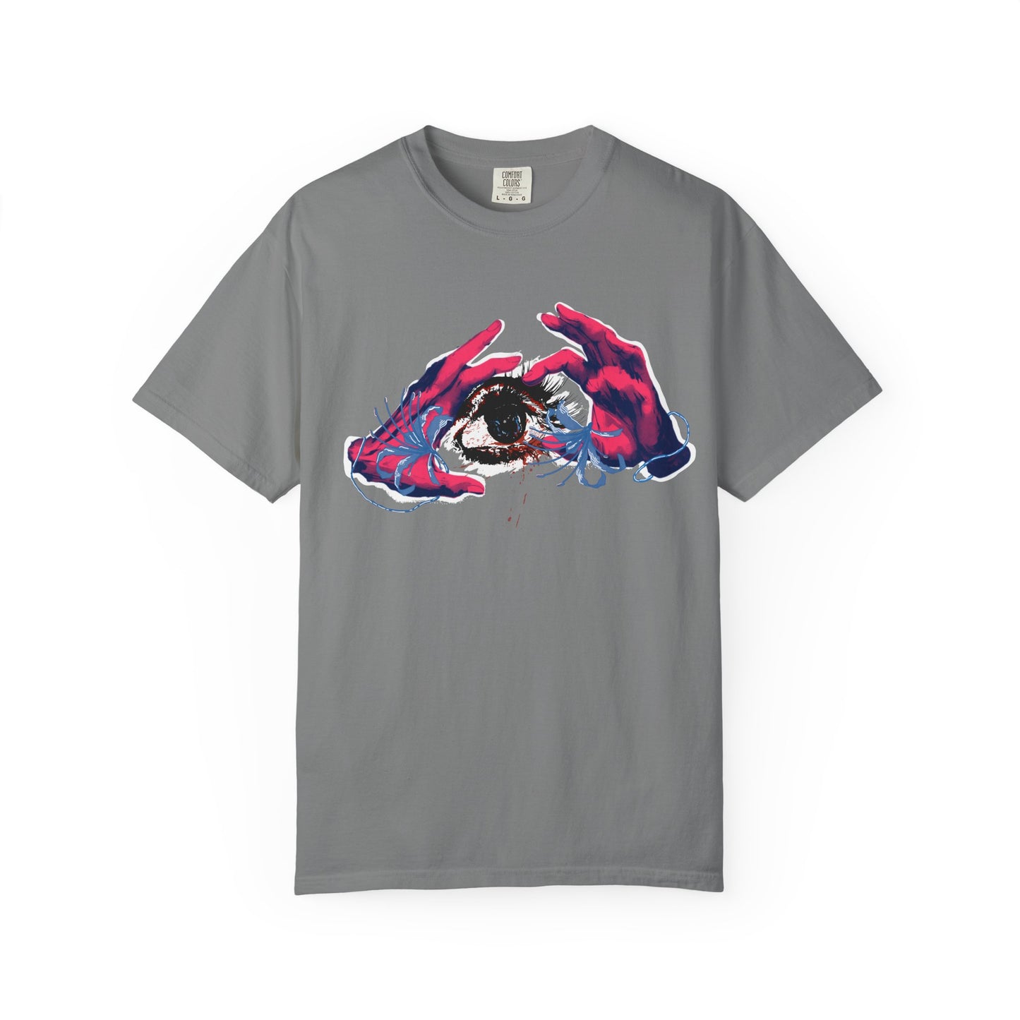 Aprasi surreal eye tee flat lay on white background in black colorway