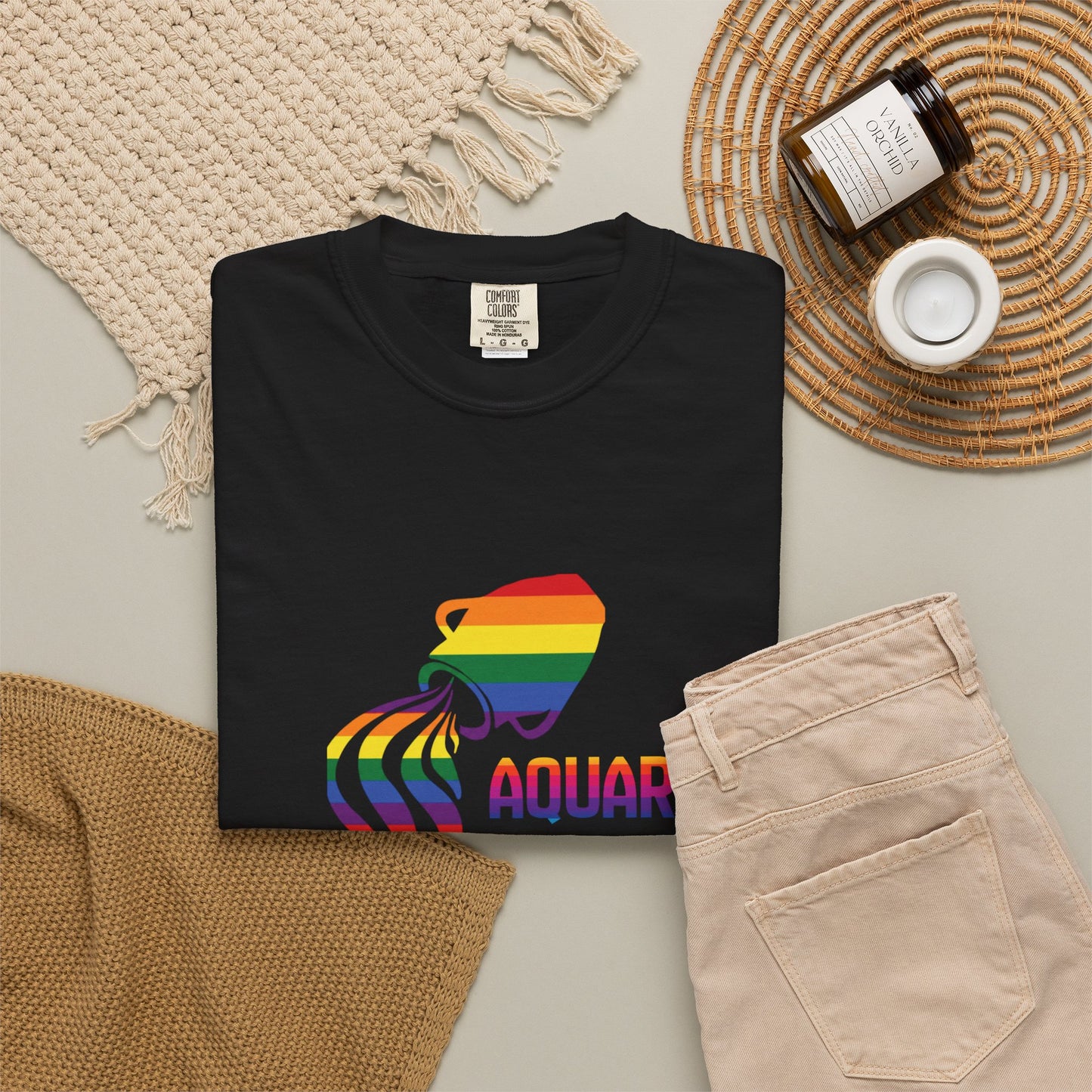 Aquarius constellation tee with colorful wave pour graphic