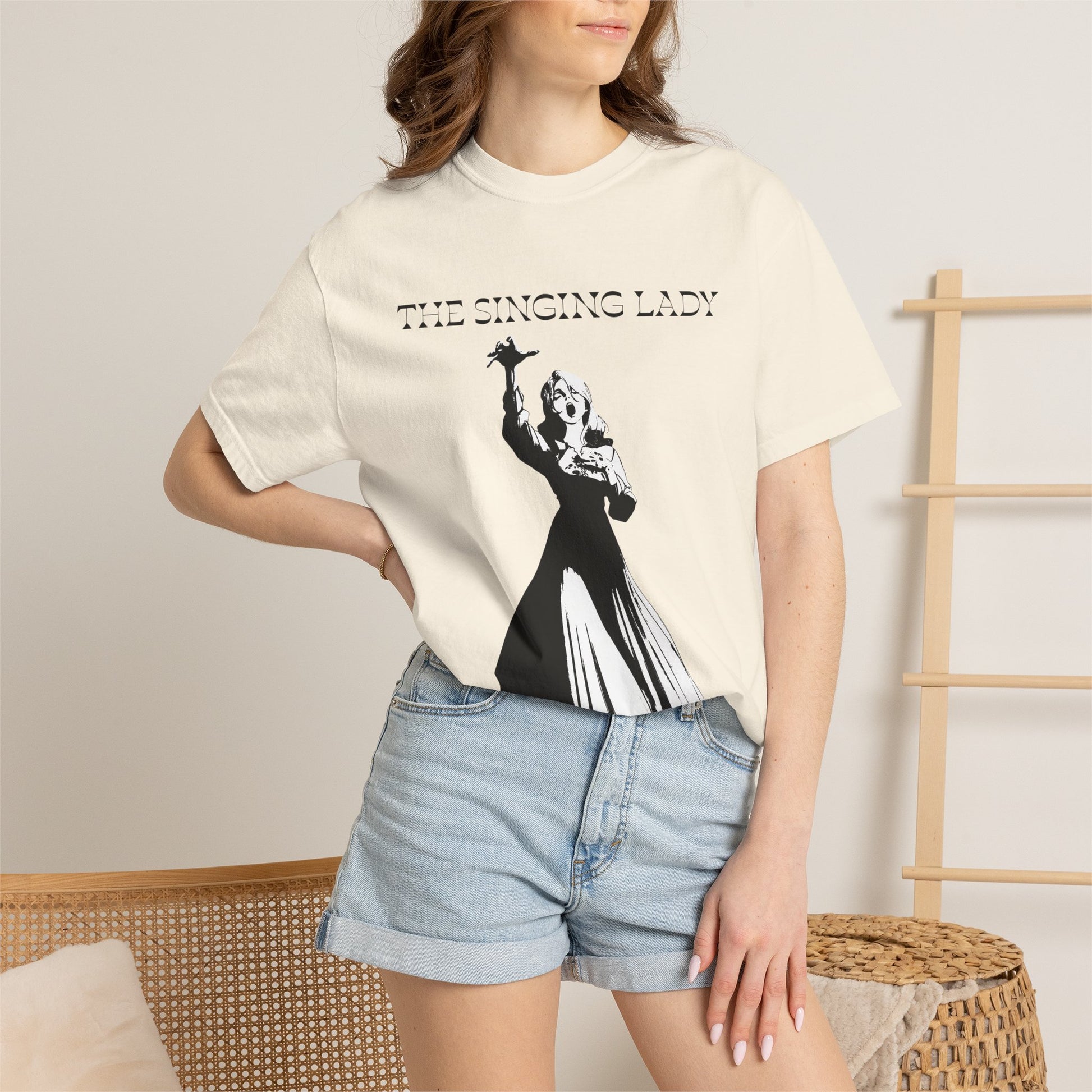 Aria tee back view highlighting the tubular knit with no side seams
