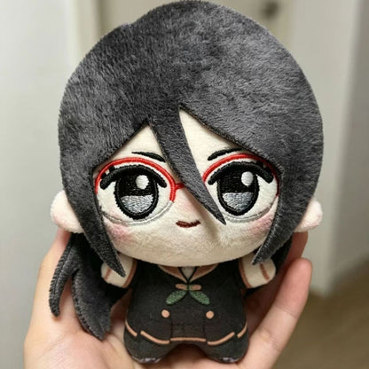 Asuka stuffed toy front view showing embroidered facial detail and signature glasses