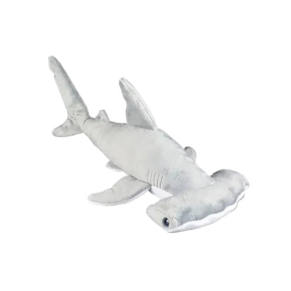 Baby 33cm hammerhead shark stuffed plushie soft gray front view white background