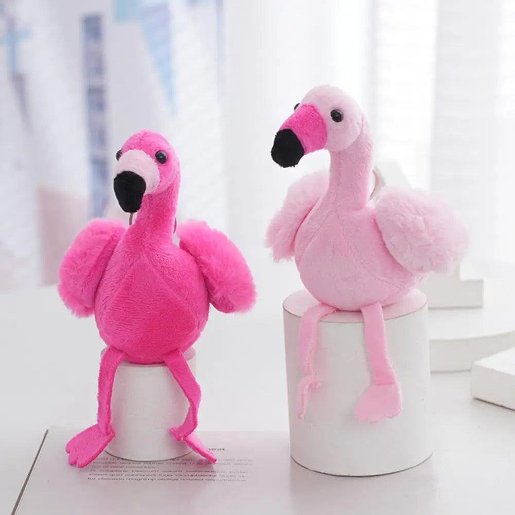 Baby pink flamingo toy keychain in soft pastel colorway on clean white background front view