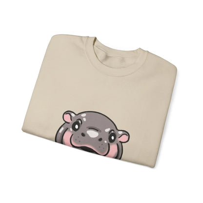 Baby pygmy hippo graphic crewneck sweatshirt size 2XL flat lay
