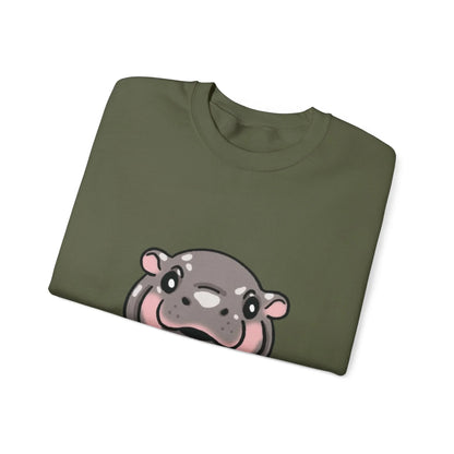 Baby pygmy hippo graphic crewneck sweatshirt size M flat lay
