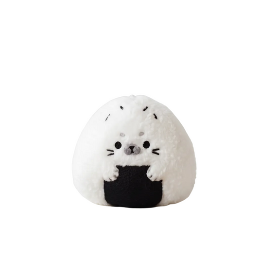 Baby seal rice ball plushie keychain in kawaii onigiri shape, 10cm handmade plush