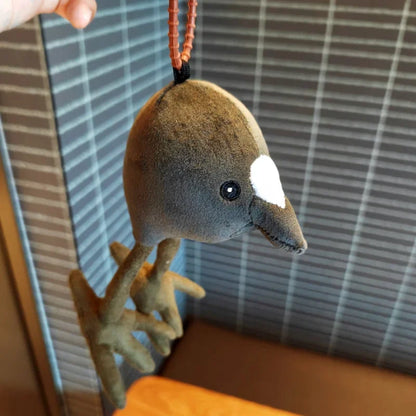 Baby swamphen plush toy bottom view showing large foot detail