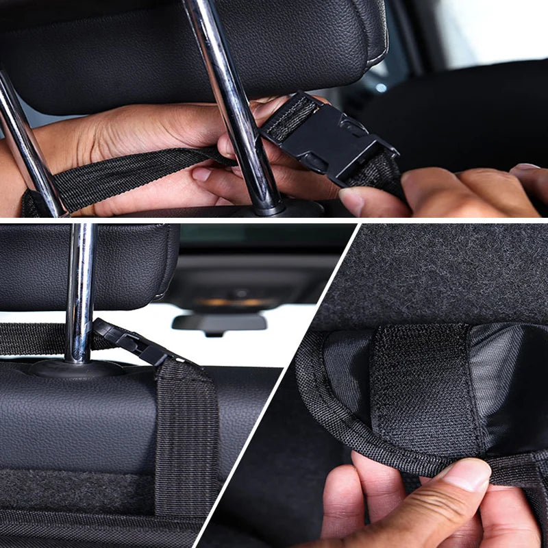 Back seat organizer hook and loop fastening system detail