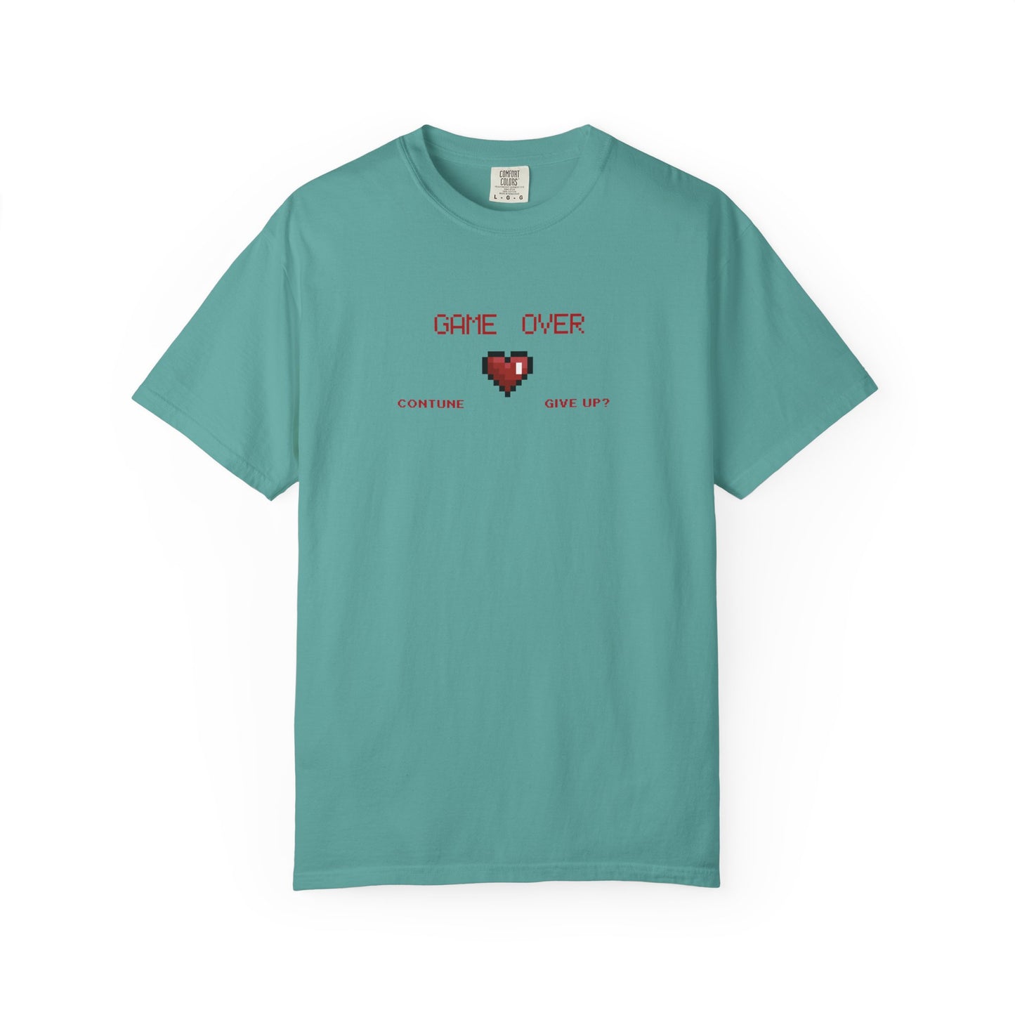 Back view of indie gamer shirt showing clean hemline and no side seam tubular knit construction
