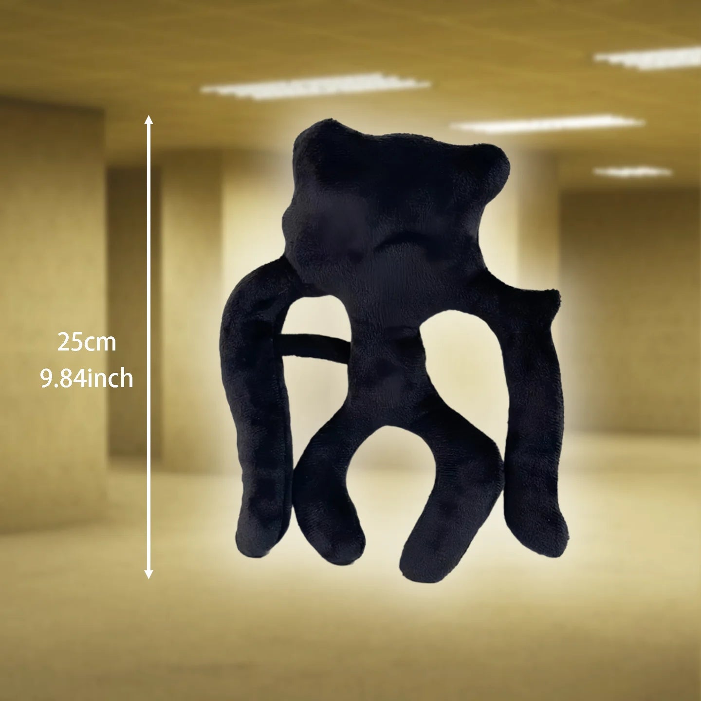 Bacteria plush front view, soft polyester liminal space horror stuffed animal
