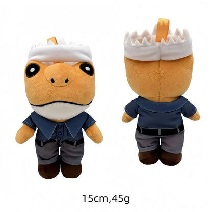 Bad Bunny frog plush mascot wearing a miniature Puerto Rican cap.