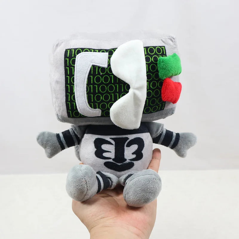 Badware stuffed plushie front view inverted face green binary code screen