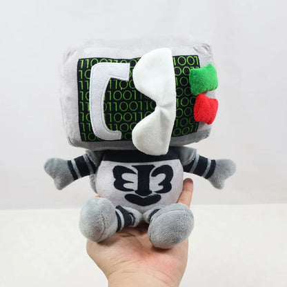 Badware stuffed plushie front view inverted face green binary code screen