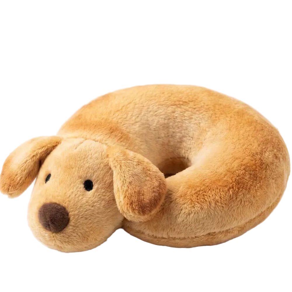 Bagel dog plush keychain golden brown sleeping puppy 10cm front view