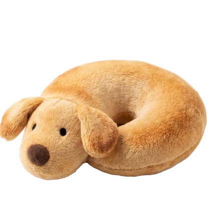 Bagel dog plush keychain golden brown sleeping puppy 10cm front view