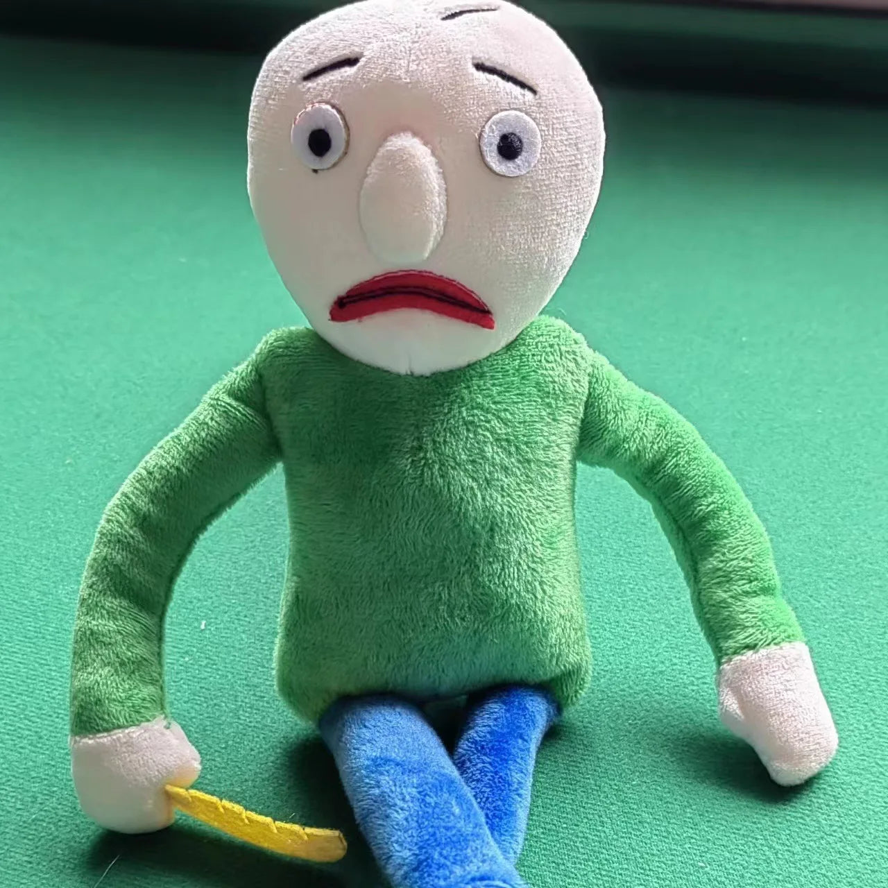 Baldi plushie angry expression close up detail handmade stitching