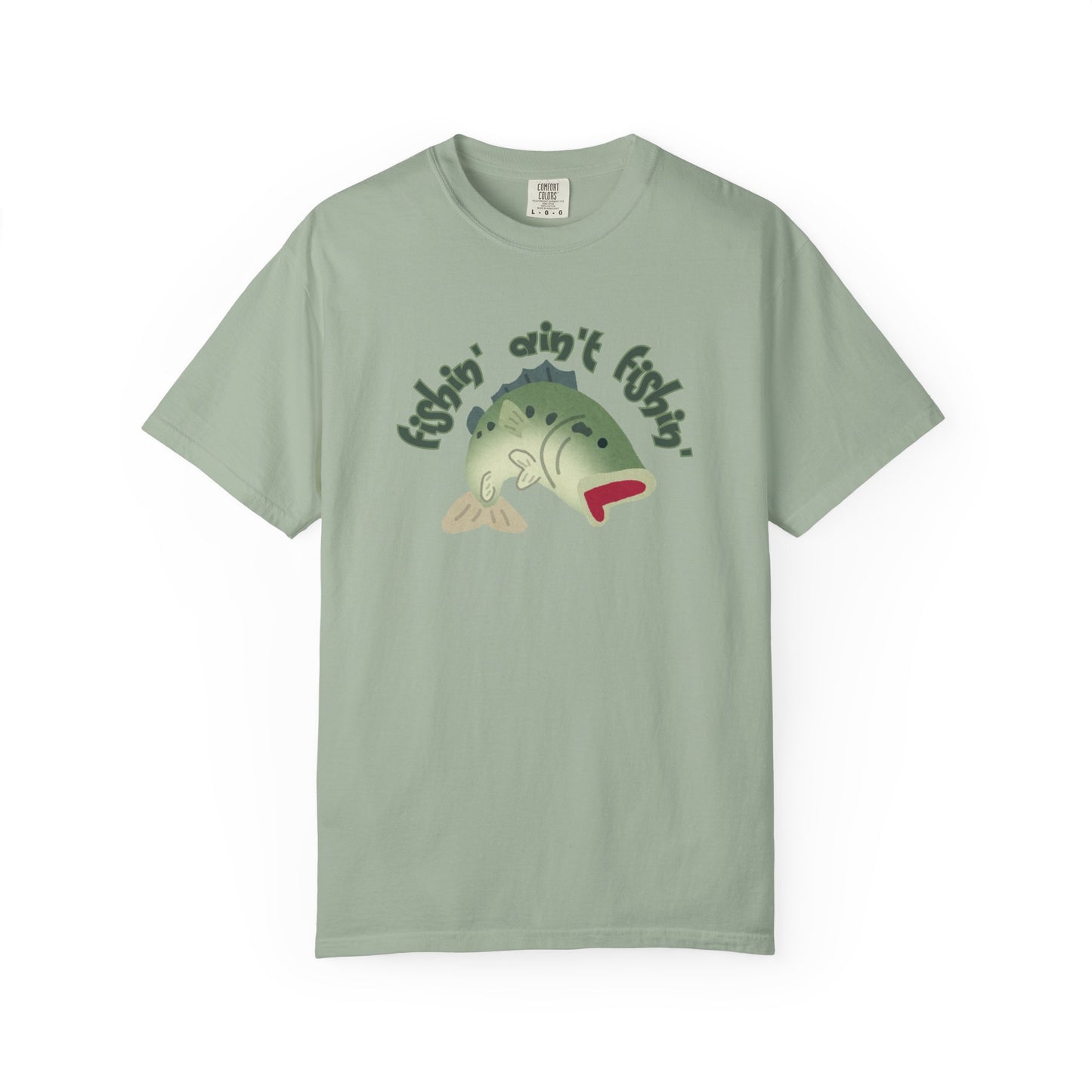  Bass fishing graphic tee front view showing wide-mouthed largemouth bass jumping