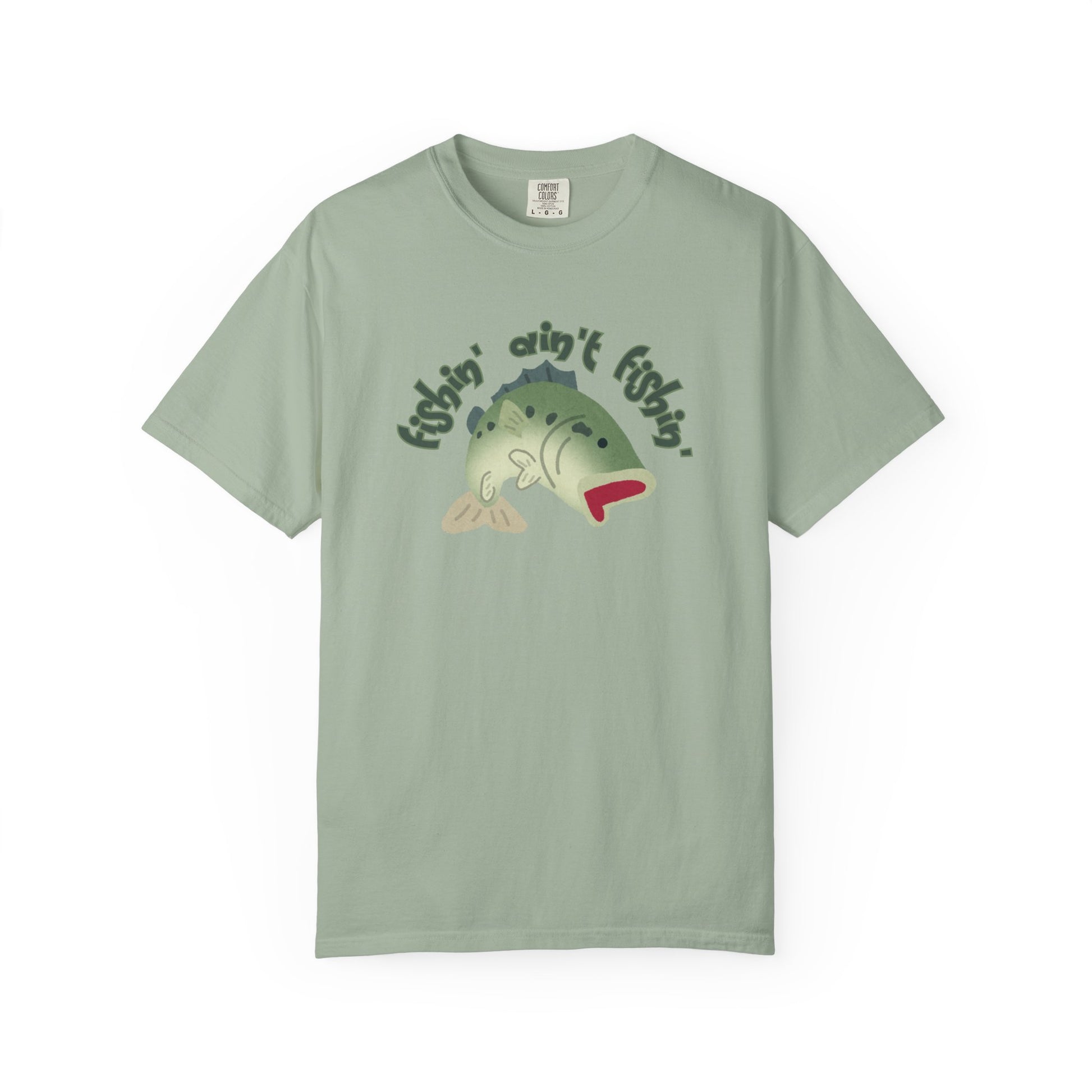  Bass fishing graphic tee front view showing wide-mouthed largemouth bass jumping