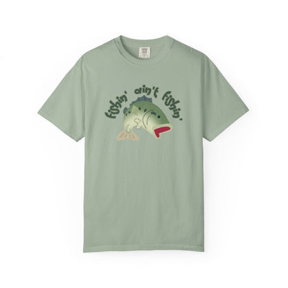  Bass fishing graphic tee front view showing wide-mouthed largemouth bass jumping